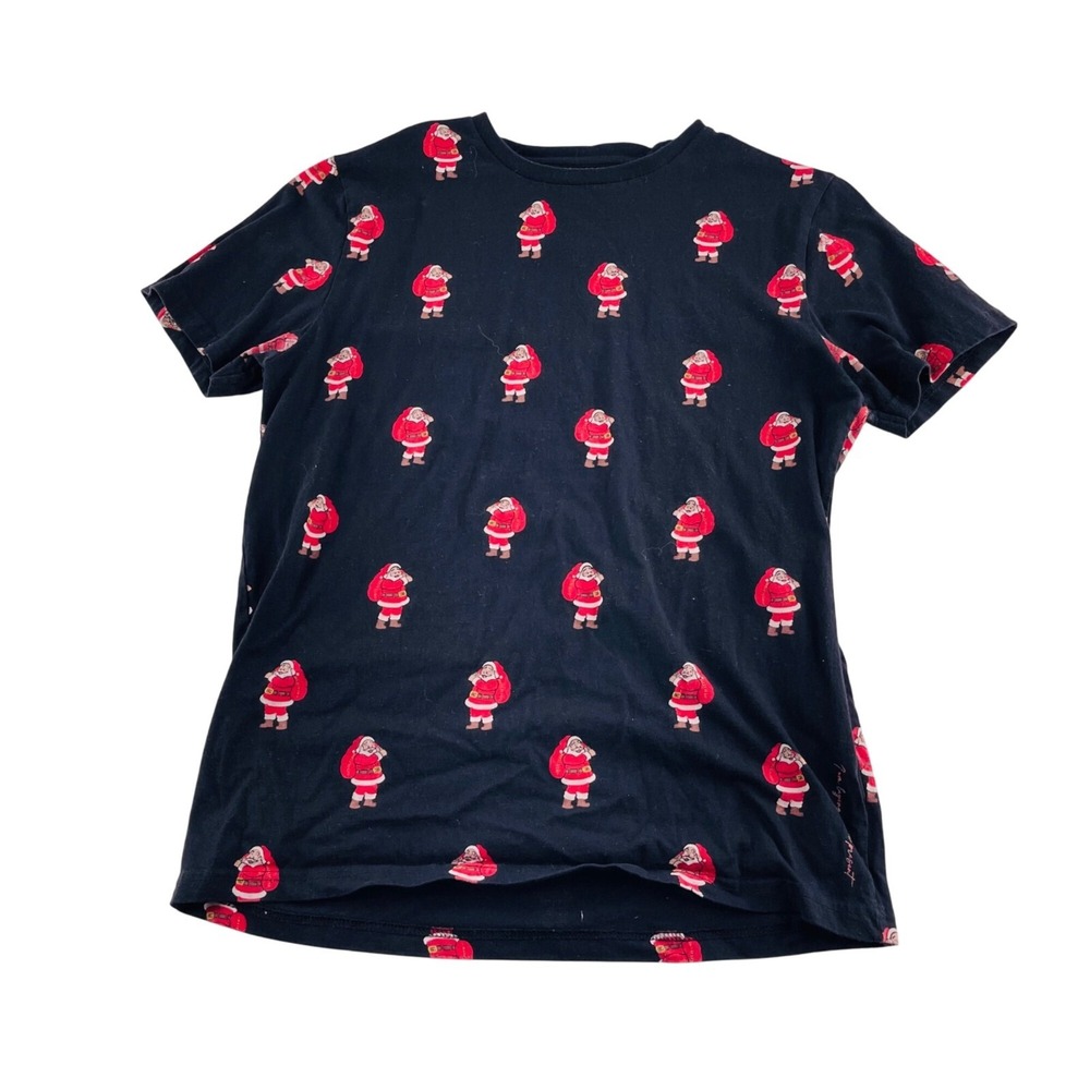 Denim & Flower‎ Ricky Singh Santa Print T-Shirt Large Black Cotton Christmas